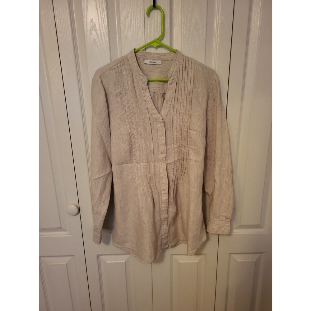 Style&co. Beige Pleated Button Down Blouse